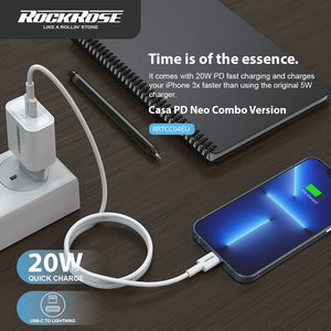 ROCKROSE φορτιστής τοίχου RRTCC04EU, καλώδιο Lightning, USB-C 20W, λευκό