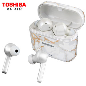 TOSHIBA AUDIO TRUE WIRELESS EARBUDS WITH TOUCH CONTROL & Qi CHARGING WHITE MARBLE