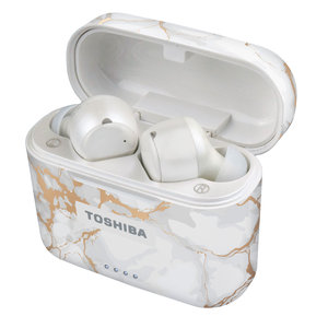 TOSHIBA AUDIO TRUE WIRELESS EARBUDS WITH TOUCH CONTROL & Qi CHARGING WHITE MARBLE