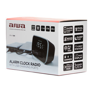 AIWA DUAL ALARM CLOCK RADIO WITH 2 CHARGING USB PORTS BLACK