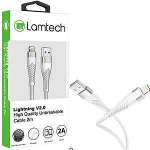 LAMTECH LIGHTNING TO USB HIGH QUALITY UNBREAKABLE CABLE SILVER 2M REFURBISHED