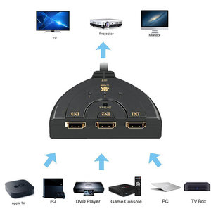 POWERTECH HDMI Switch 3x1 pigtail, 4K x 2K & 3D, 0.50m, Black