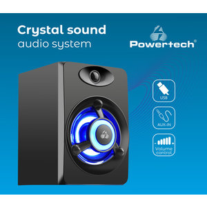 POWERTECH ηχεία Crystal sound PT-842, 2x 3W, 3.5mm, μαύρα