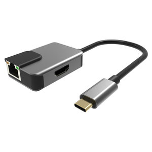 POWERTECH USB-C docking station PTH-053, HDMI/RJ45/USB-C PD, 4K, γκρι