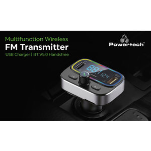 POWERTECH FM Transmitter PT-999 με οθόνη, RGB, QC3.0, Bluetooth, μαύρος