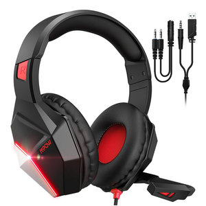 MPOW gaming headset BMBH414ARSD LED, multiplatform, 3.5mm, μαύρο-κόκκινο