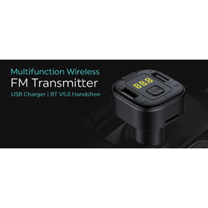POWERTECH FM Transmitter PT-1028 με οθόνη, Bluetooth/SD, 2x USB, μαύρος
