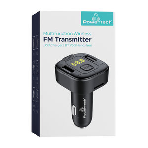 POWERTECH FM Transmitter PT-1028 με οθόνη, Bluetooth/SD, 2x USB, μαύρος