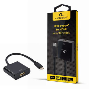 CABLEXPERT USB TYPE-C TO HDMI ADAPTER CABLE 4K@60HZ 15CM BLACK RETAIL PACK