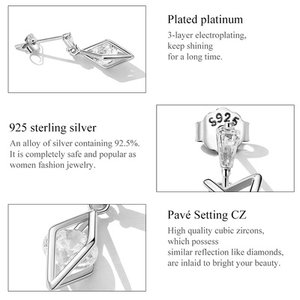 BAMOER σκουλαρίκια καρφωτά VSE166 σε σχήμα ρόμβου, ασήμι 925, ασημί