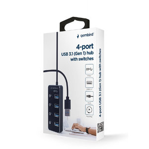GEMBIRD USB3.1 (GEN1) POWERED 4-PORT HUB WITH SWITCHES