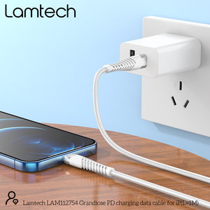 LAMTECH HQ UNBREAKABLE CABLE TYPE-C TO LIGHTNING WHITE 1M