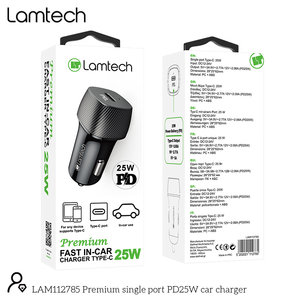 LAMTECH PREMIUM FAST IN-CAR CHARGER TYPE-C PD25W BLACK