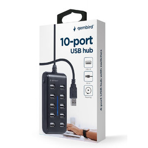 GEMBIRD 10-PORT USB 2.0 HUB BLACK