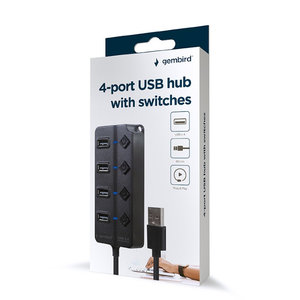 GEMBIRD USB 2.0 4-PORT HUB WITH SWITCHES BLACK