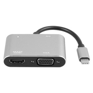 POWERTECH USB-C docking station PTH-084, HDMI/VGA/USB/USB-C PD, γκρι