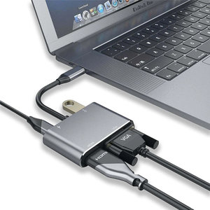 POWERTECH USB-C hub PTH-084, HDMI/VGA/USB/USB-C PD θύρες, γκρι