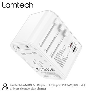 LAMTECH UNIVERSAL TRAVEL ADAPTER WITH 3xUSB + 2xTYPE-C OUTPUTS 35W