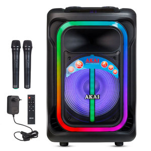 Akai ABTS-15 Pro Volcano Μαύρο φορητό Party speaker τρόλεϊ με Bluetooth, USB, SD, AUX, FM, LED, AWS με τηλεχειριστήριο, 2 ασ. μικρ. και υποδοχές για μικρ. και όργανο – 75W RMS