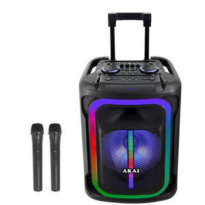 Akai ABTS-15 Pro Volcano Μαύρο φορητό Party speaker τρόλεϊ με Bluetooth, USB, SD, AUX, FM, LED, AWS με τηλεχειριστήριο, 2 ασ. μικρ. και υποδοχές για μικρ. και όργανο – 75W RMS