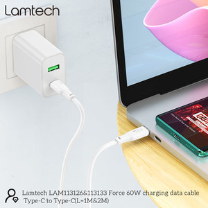 LAMTECH CHARGE AND DATA CABLE TYPE-C TO TYPE-C 60W 1M WHITE
