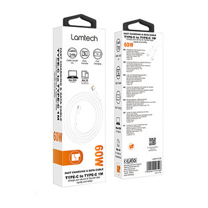 LAMTECH CHARGE AND DATA CABLE TYPE-C TO TYPE-C 60W 2M WHITE