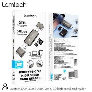 LAMTECH USB/TYPE-C 3.0 HIGH SPEED CARD READER METAL GREY