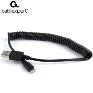 CABLEXPERT USB LIGHTNING SYNC AND CHARGING SPIRAL CABLE FOR IPHONE 1.5m BLACK REFURBISHED