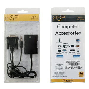 NSP N15 Μαύρος μετατροπέας (8336560) 3.5mm VGA αρσενικό σε HDMI θηλυκή θύρα 1920×1080