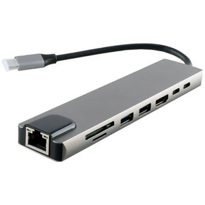 NSP N14 Γκρι USB-C Hub 8 σε 1 (8340222) Type-C σε HDMI 4K με 2 USB 3.0, Type-C PD, SD+TF και RJ45