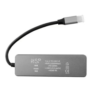 NSP N18 Γκρι USB-C Hub 5 IN 1 (8340284) Type-C σε USB 3.0, με RJ45, PD, 2 USB 3.0 και HDMI 4K