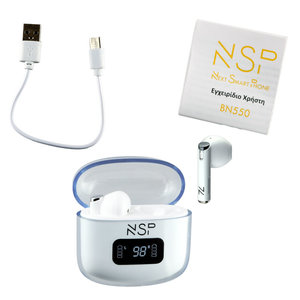 NSP BN550 NSPods Pro Λευκά αδιάβροχα ασύρματα Bluetooth V5.3, Handsfree in-ear ακουστικά IPX4 με θήκη φόρτισης