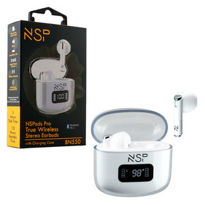 NSP BN550 NSPods Pro Λευκά αδιάβροχα ασύρματα Bluetooth V5.3, Handsfree in-ear ακουστικά IPX4 με θήκη φόρτισης