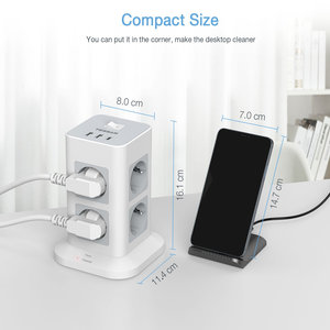TESSAN 11 IN 1 TOWER SURGE PROTECTOR 8xSCHUKO, 2xUSB, 1xTYPE-C, 2M CABLE