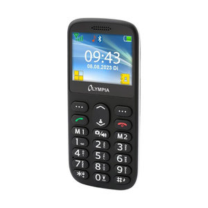 Olympia SUN (2222) Μαύρο κινητό τηλέφωνο Bluetooth με μεγάλα κουμπιά, USB-C, Dual SIM, Camera, FM, microSD, handsfree, φακό, κουμπί SOS, οθόνη 2.3″ και βάση στήριξης