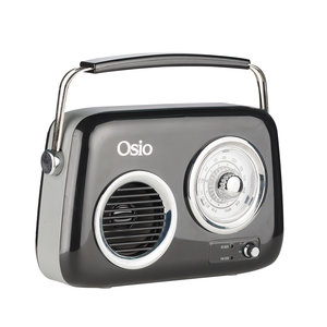 Osio OPR-3040B Μαύρο Ρετρό φορητό αναλογικό ραδιόφωνο με Bluetooth, AUX, USB, FM και subwoofer – 24W