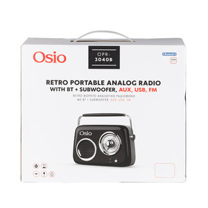 Osio OPR-3040B Μαύρο Ρετρό φορητό αναλογικό ραδιόφωνο με Bluetooth, AUX, USB, FM και subwoofer – 24W