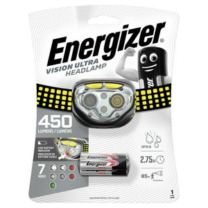 Energizer Vision Ultra Φακός Κεφαλής 450 Lumens με 3 Μπαταρίες ΑΑΑ Μαύρο-Κίτρινο