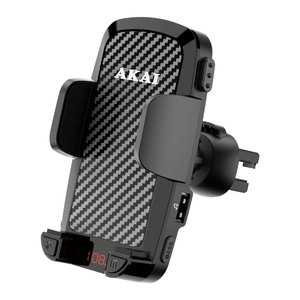 Akai FMT-C14BT Πολυλειτουργική βάση κινητού αυτοκινήτου και FM Transmitter με φορτιστή, Bluetooth, 2 USB, Type-C, ΤF, U-Disk, Aux-Out και Handsfree, 12V-24V