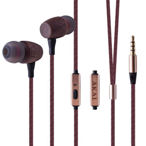 Akai BTE-W200F Kαφέ Βamboo in-ear ακουστικά handsfree με καλώδιο 1.2μ