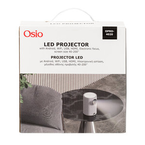 Osio OPRO-4020 Γκρι/Άσπρος Projector Android με λάμπα LED 1280*720p, 40-200″, Βluetooth, USB, HDMI, Wifi, 150 ANSI LUM, ηλεκτρ. εστίαση και τηλεχειριστήριο-2*3W